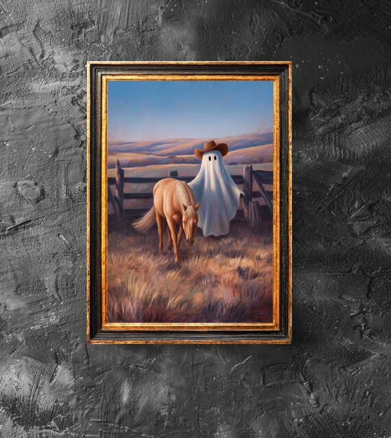 And Horse In Desert Poster Spooky Cute Cowboy Decor Lover Gift Halloween