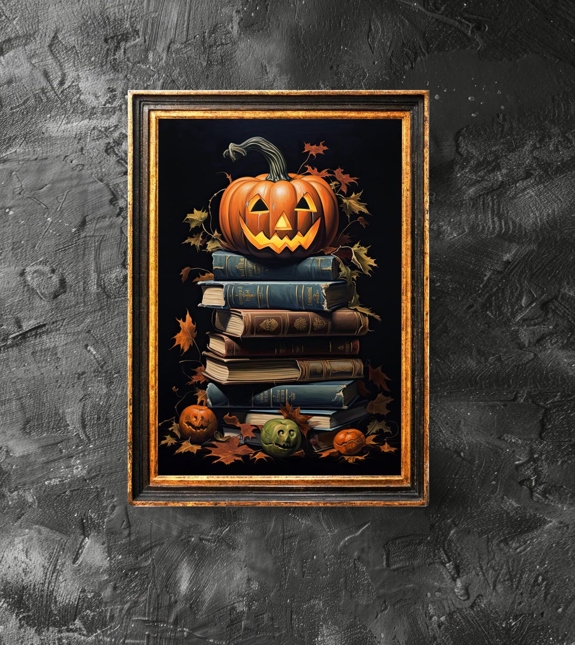 Jack O Lantern On Vintage Books Stack Autumn Halloween Poster