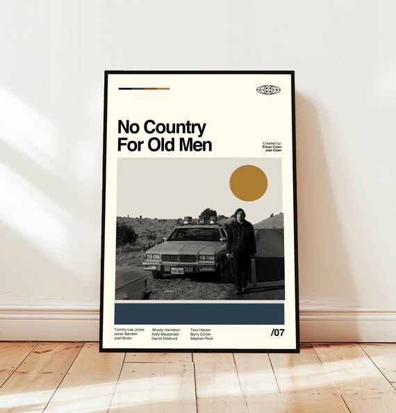 No Country for Old Men Minimalist Midcentury Movie Poster With Cast Credits