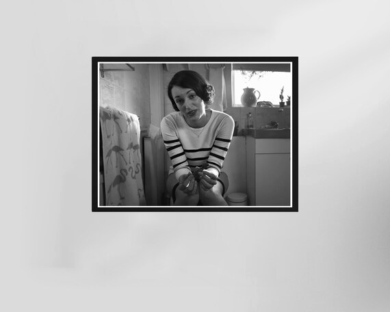 Fleabag Toilet Scene Striped Shirt Black and White Funny Bathroom Poster