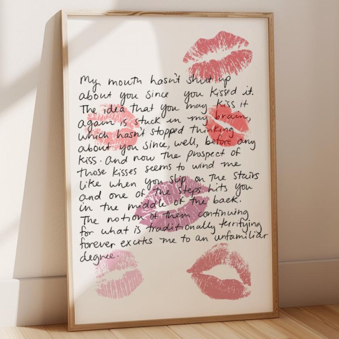 Kisses Love Letter Handwritten Romantic Quote Girly Apartment Poster