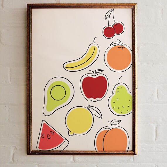 Fruit Wall Print Cute Kitchen Print Abstract Fruit Print Aesthetic Prints Minimalist Kitchen Print