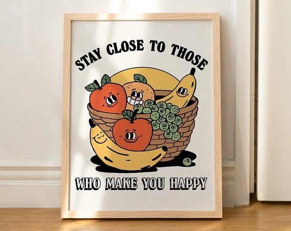 Retro Fruit Poster Handmade Wall Decor Kitchen Wall Art Mid Century Poster Cottagecore Eclectic Maximalist Print