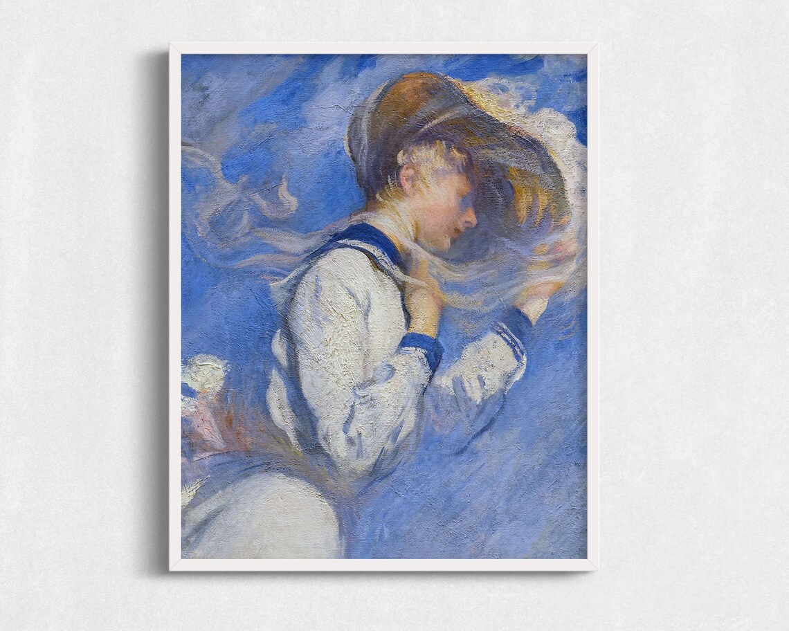 Young Sailor Clutching Hat In Wind Vintage Portrait Oil Painting Print