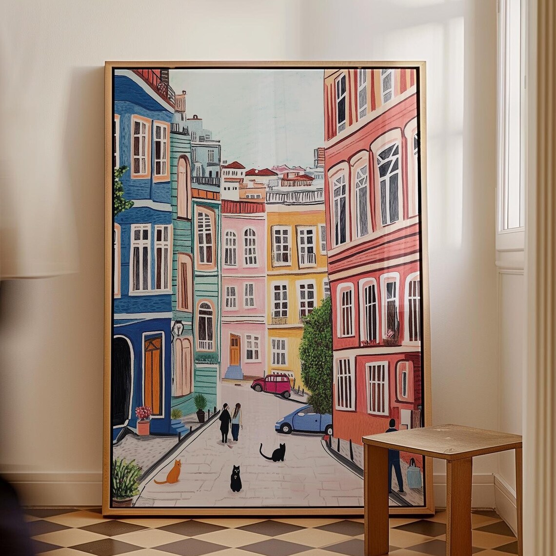 Istanbul Cats On A Vibrant Street Cars Historic Buildings Poster