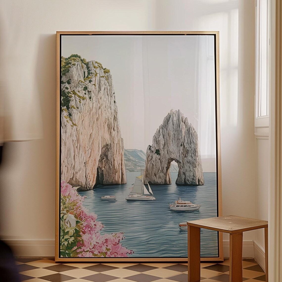 Capri Italy Watercolor Landscape Travel Poster