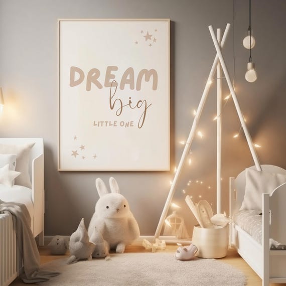 Dream Big Little One Nursery Print Inspirational Kids Room Decor