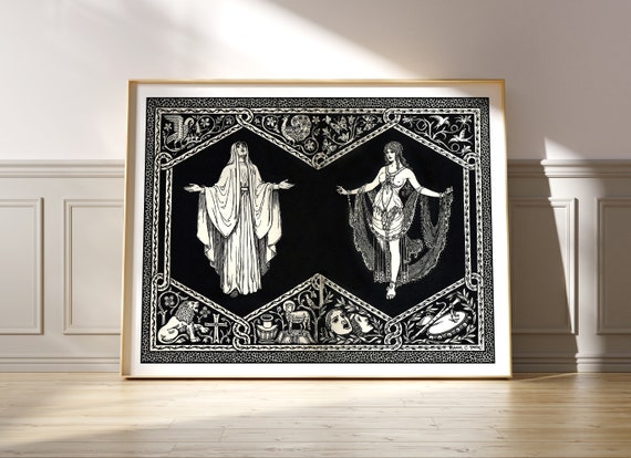 Vintage Gothic Art Nouveau Nude, Black And White Art Print