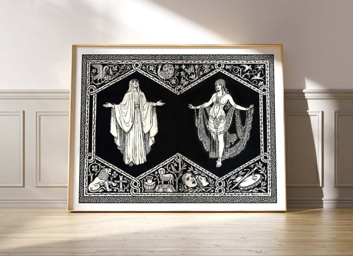 Vintage Gothic Art Nouveau Nude, Black And White Art Print