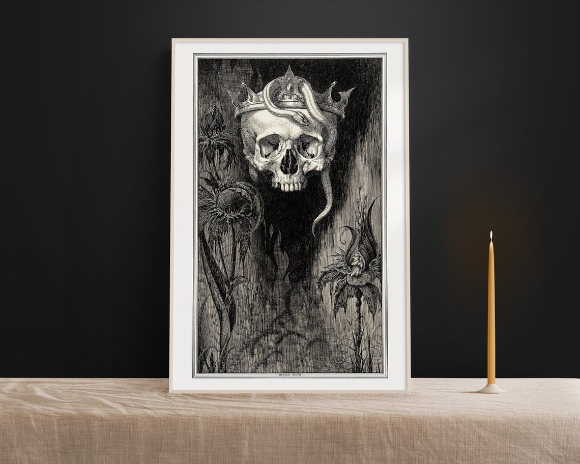 Crowned Skull With a Snake Henry Keen Gothic Engraving Art Poster