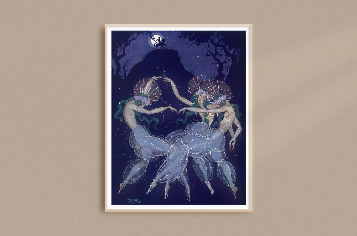 Vintage Moonlight Dancing Women, Art Nouveau Poster - Image 2