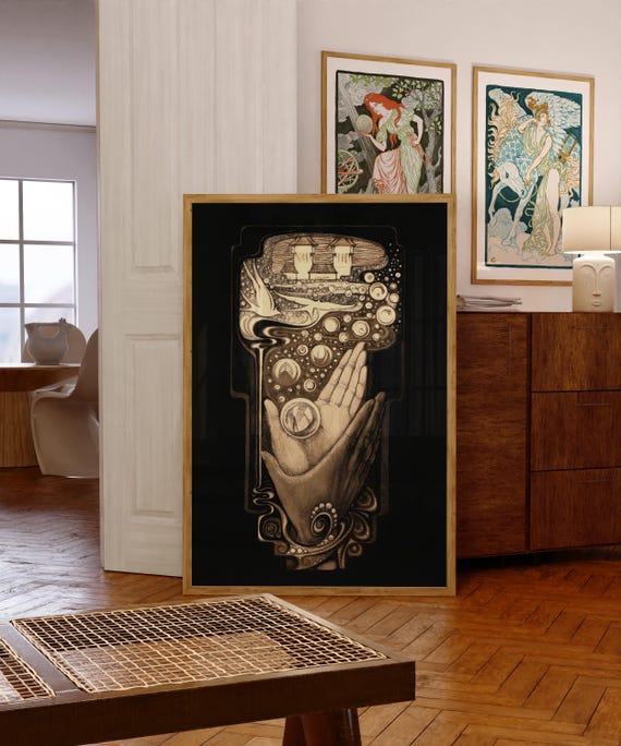 Vintage Surreal Cosmic Hands Fine Art Print Gothic Esoteric Print Retro Surreal Art Boho Decor 3 Sizes