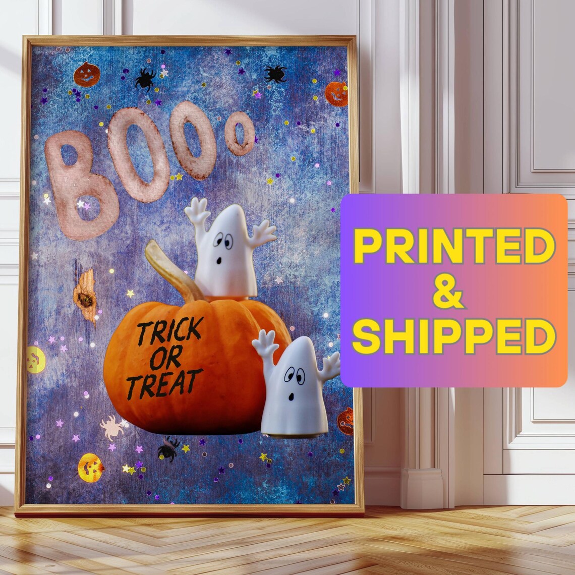 Boo Ghost Pumpkin Trick Or Treat Cute Kids Halloween Party Poster