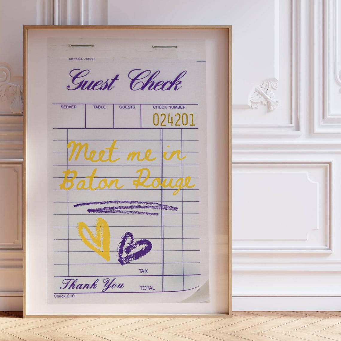 Meet Me In Baton Rouge Guest Check Note Purple Yellow Art Poster