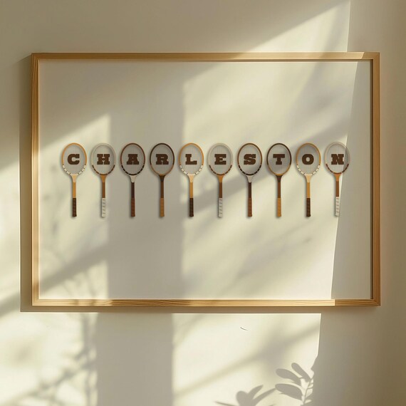 Charleston South Carolina Vintage Wooden Tennis Racquets Letter Art Poster