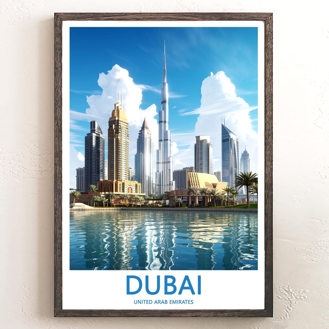 Dubai Burj Khalifa Bright Daytime Sky with White Clouds Travel Poster