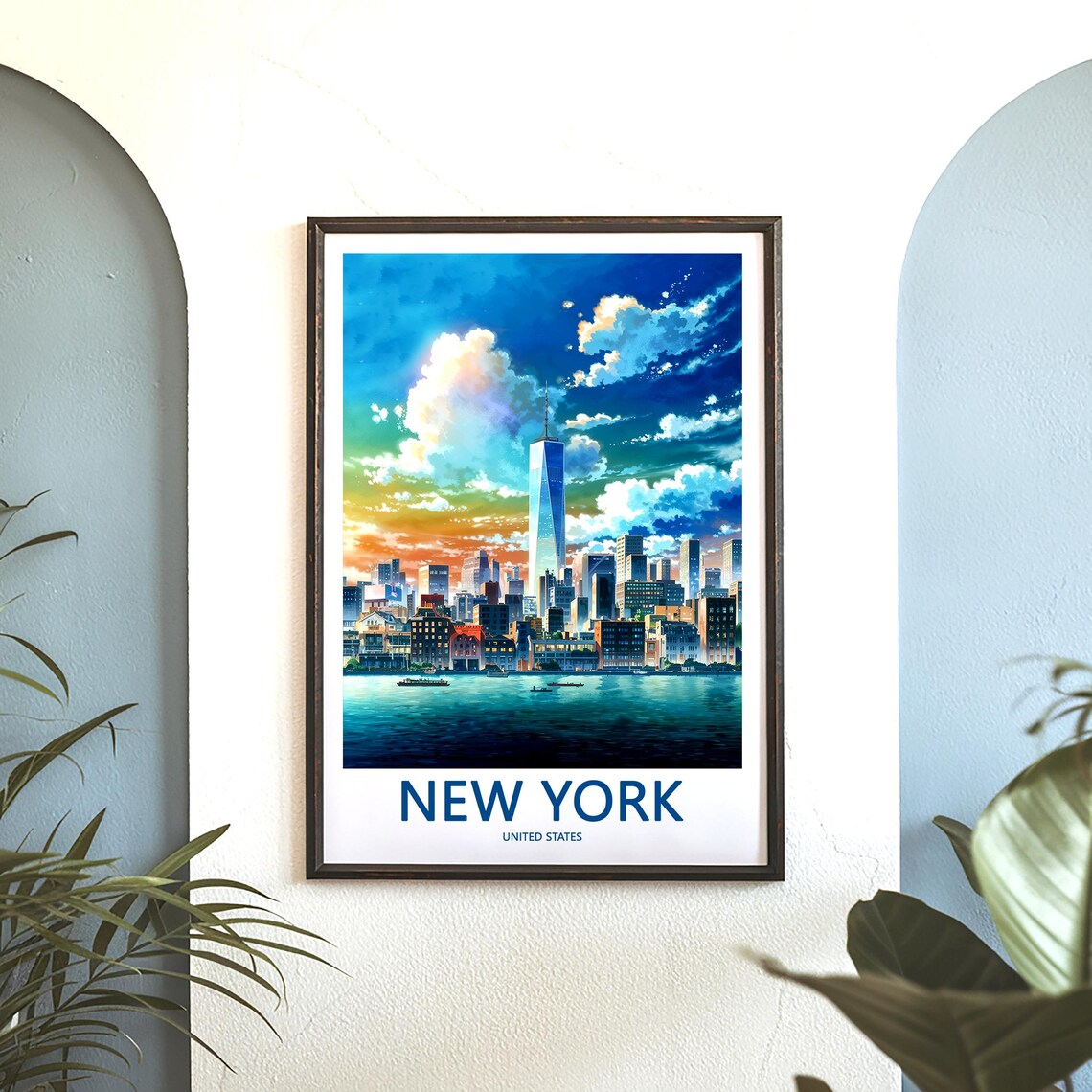 New York One World Trade Center Sunset Harbor Skyline Travel Poster - Image 3