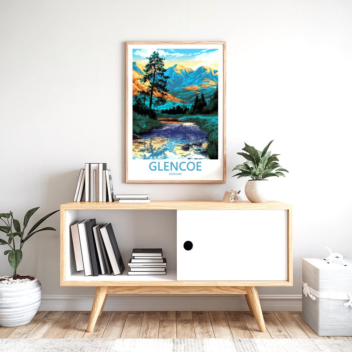 Glencoe Scotland Pine Stream Glowing Mountain Vista View Poster - Image 2