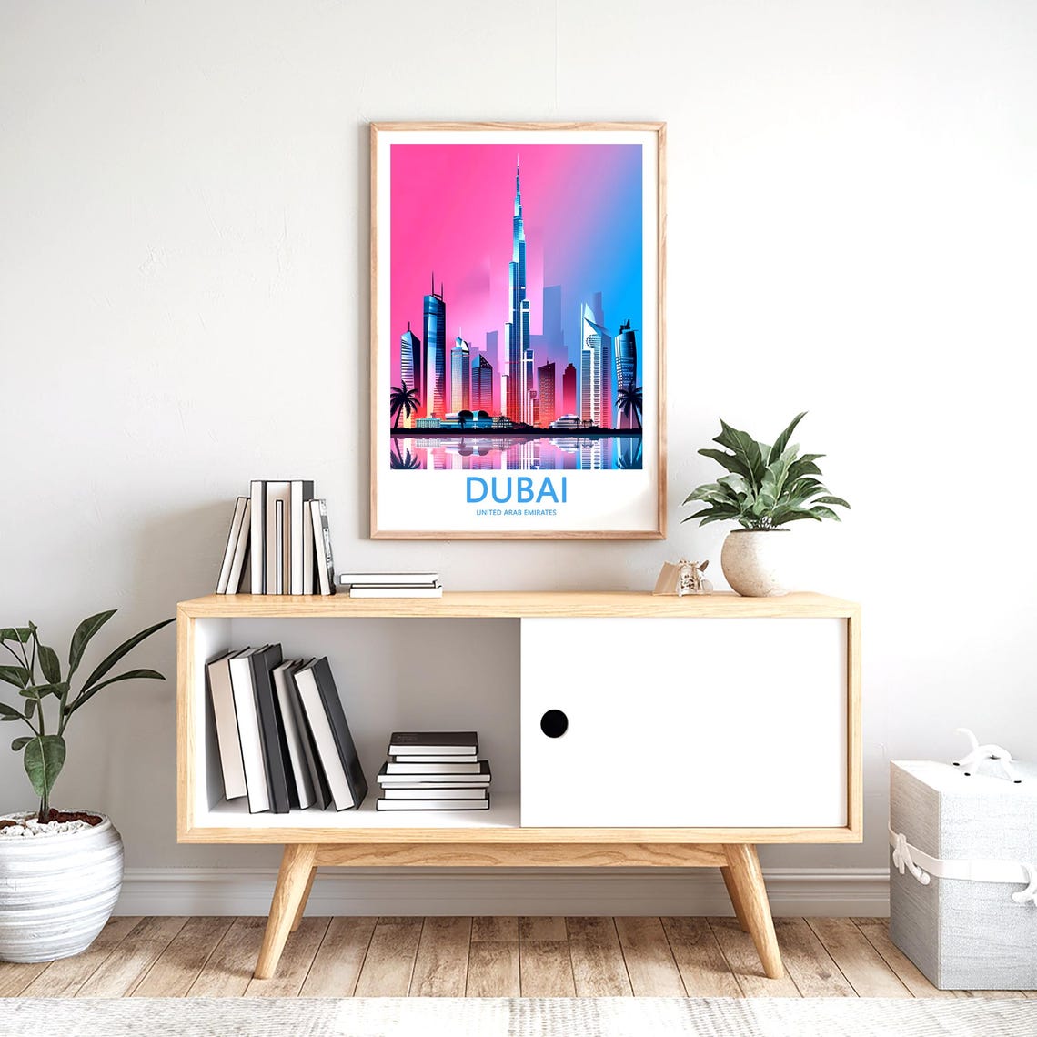 Dubai Burj Khalifa Neon Pink Vaporwave Sunset Pop Art Poster - Image 2