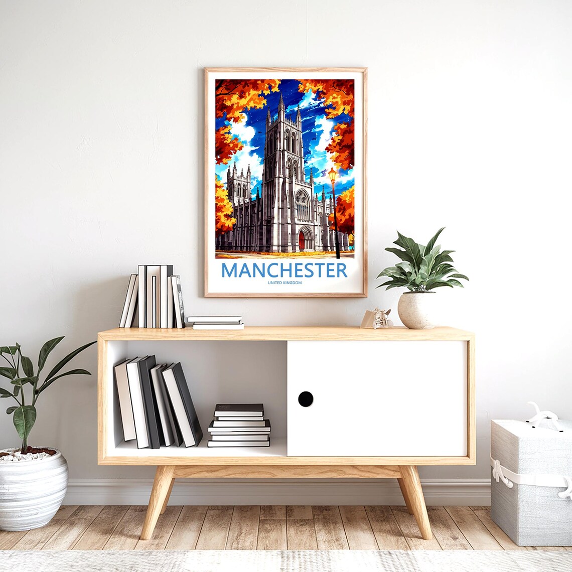 Manchester Cathedral Autumn Night Starry Sky Illustrated Travel Poster - Image 2