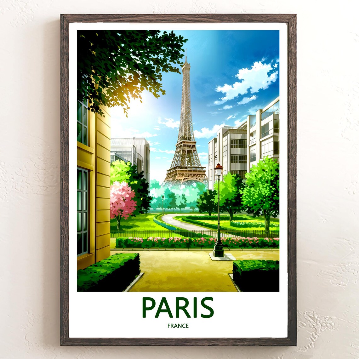 Paris Eiffel Tower Beautiful Garden Park With Flowerbeds View Poster