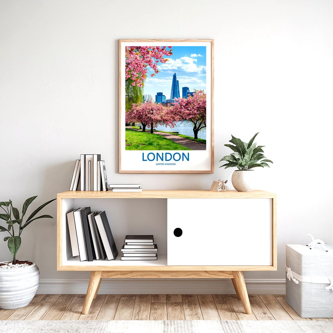 The Shard Over a Cherry Blossom Riverside Walk in Spring Poster - Image 2