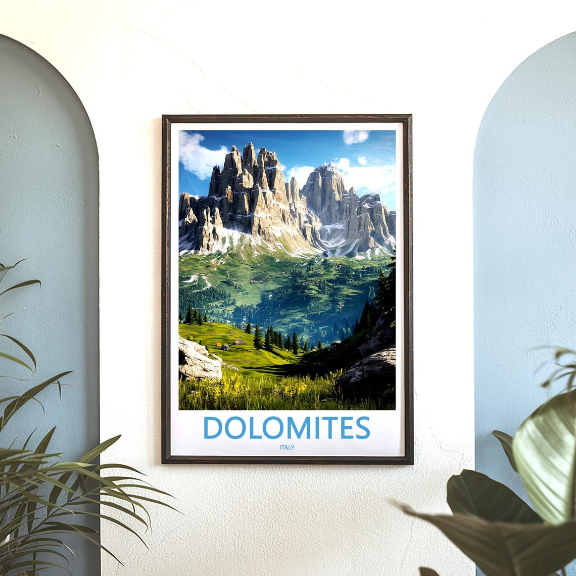 Dolomites Sharp Peaks above Green Slopes Italy Travel Poster - Image 3
