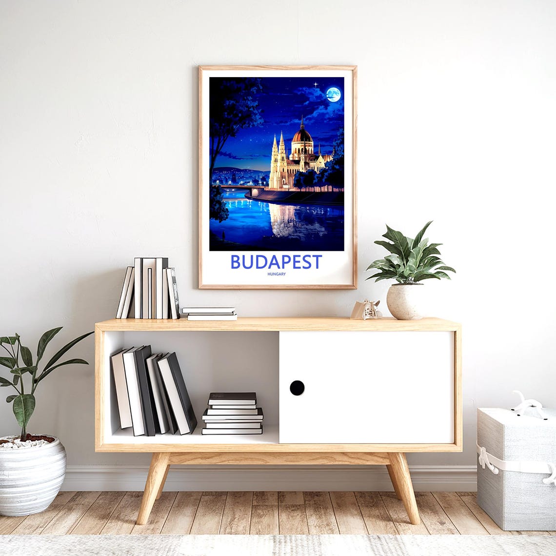 Budapest Hungary Vintage Yellow Tram Crossing River Bridge Poster - Image 2
