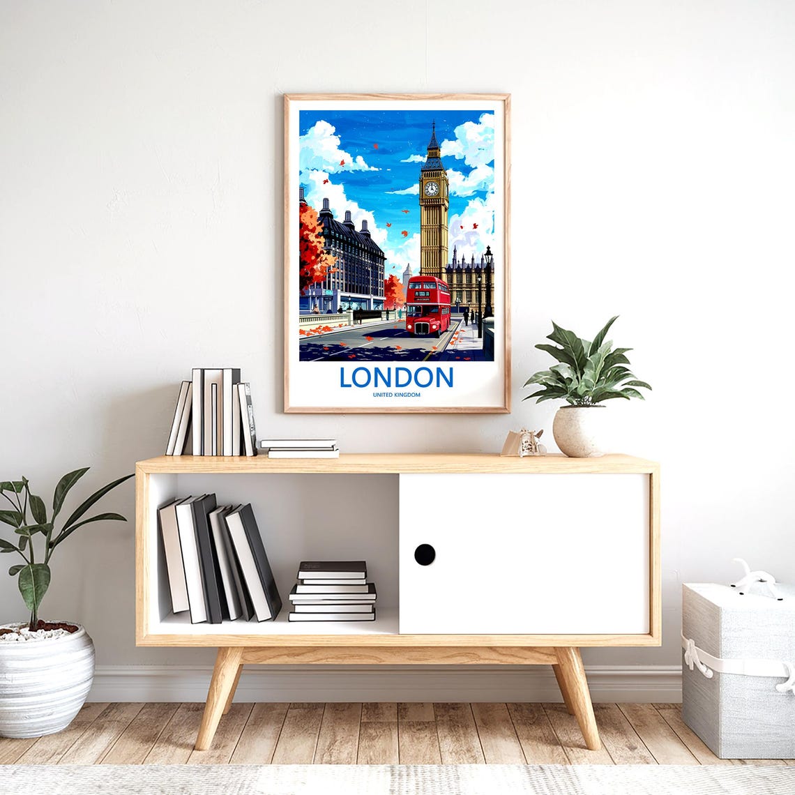 Big Ben Classic Routemaster Bus Autumn Street Illustration Poster - Image 2
