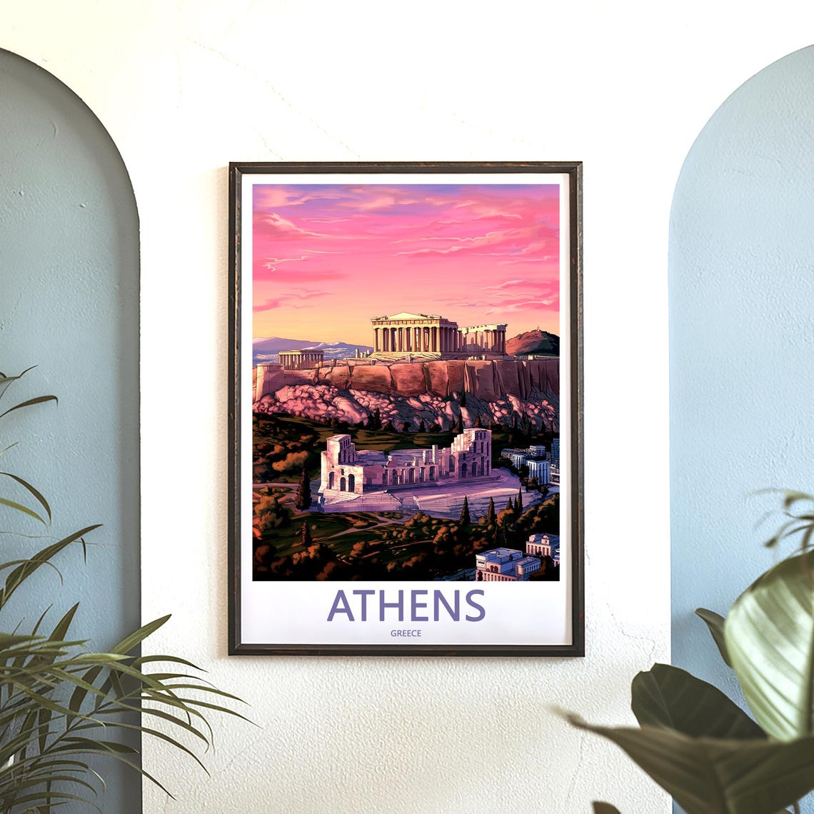 Athens Acropolis Sunset Theater Ruins Illustration Vintage Poster - Image 3