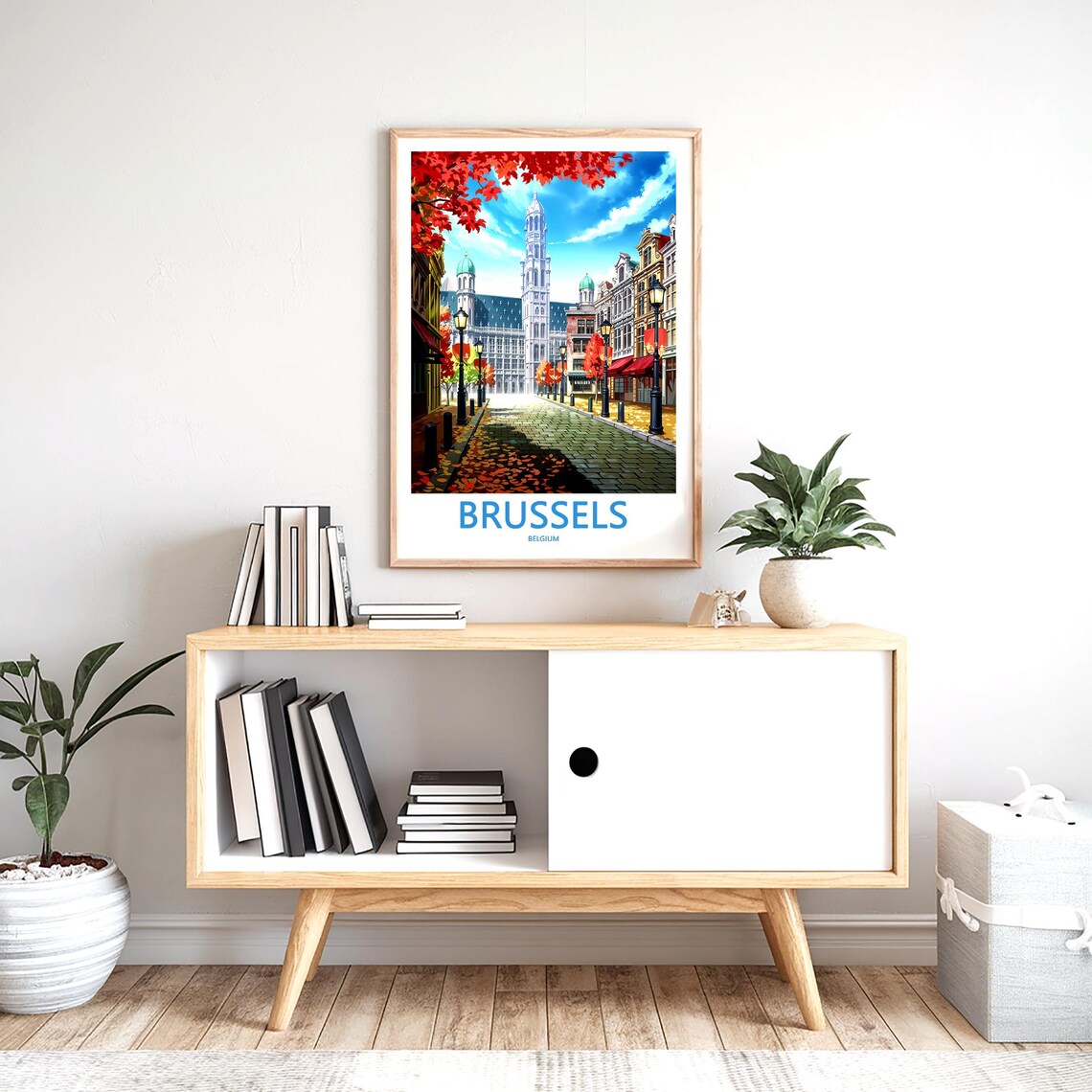 Brussels Belgium Autumn Street Town Hall Scene Travel Poster - Image 2