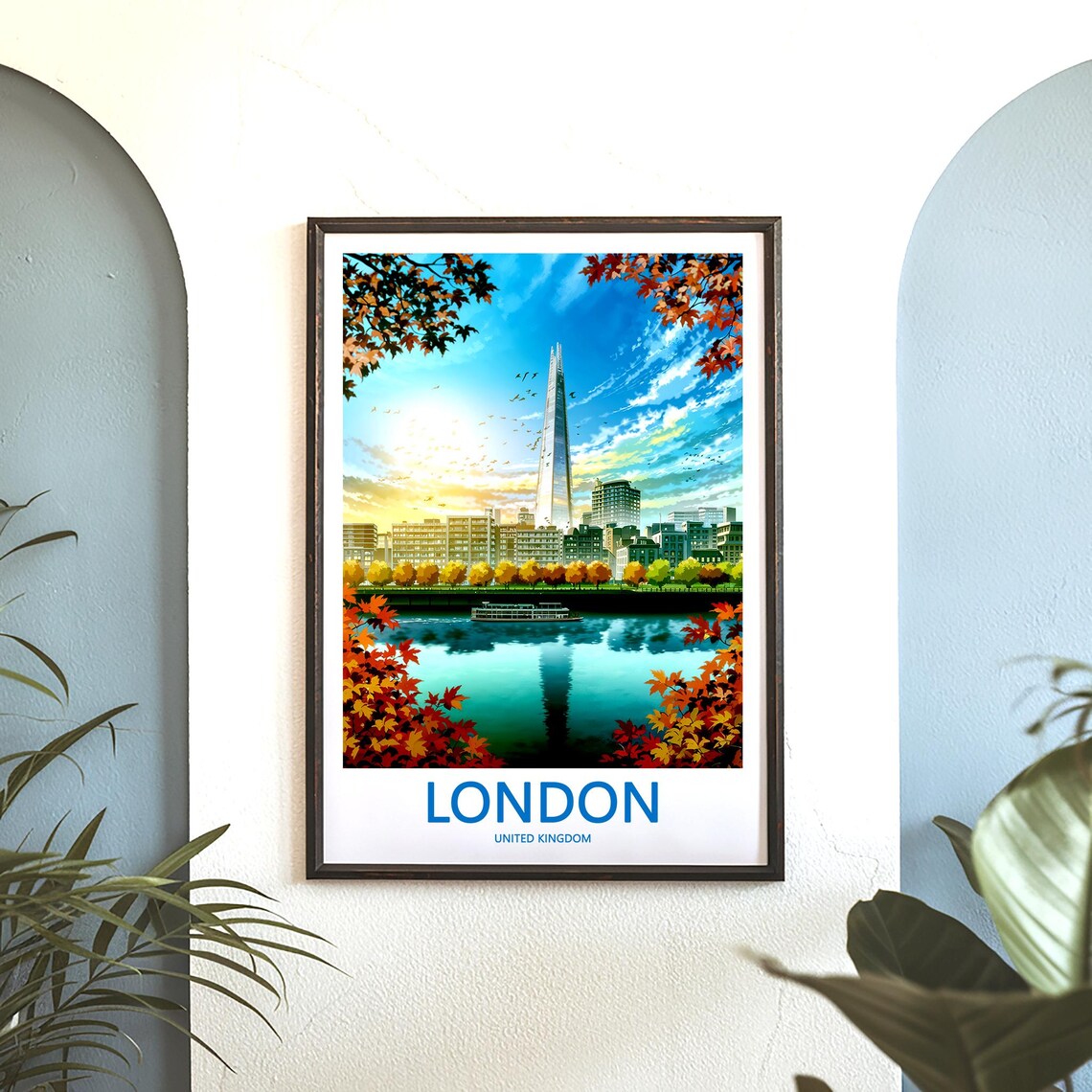 The Shard at Sunrise Framed by Fiery Autumn Maple Leaves Poster - Image 3