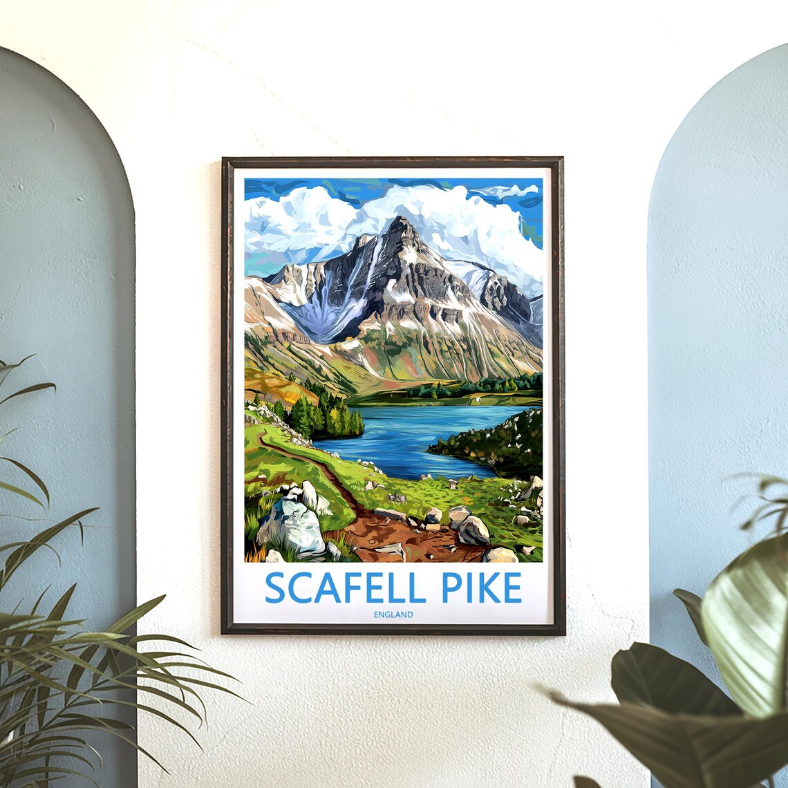 Scafell Pike England Snow Streaked Summit Beside Lake Trail Poster - Image 3