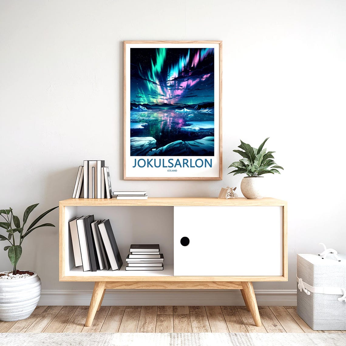 Jokusarlon Iceland Aurora Borealis Over Iceberg Lagoon Art Poster - Image 2