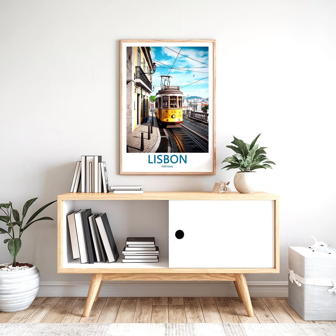 Lisbon Yellow Tram 23 at a Hilltop Curve Overlooking Town Poster - Image 2