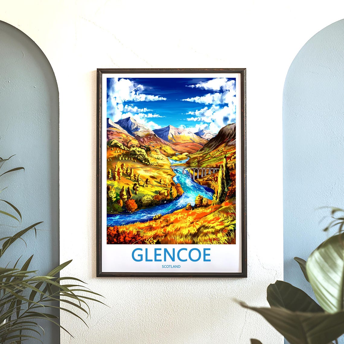 Glencoe Scotland Autumn River Viaduct Mountain Vista Art Poster - Image 3