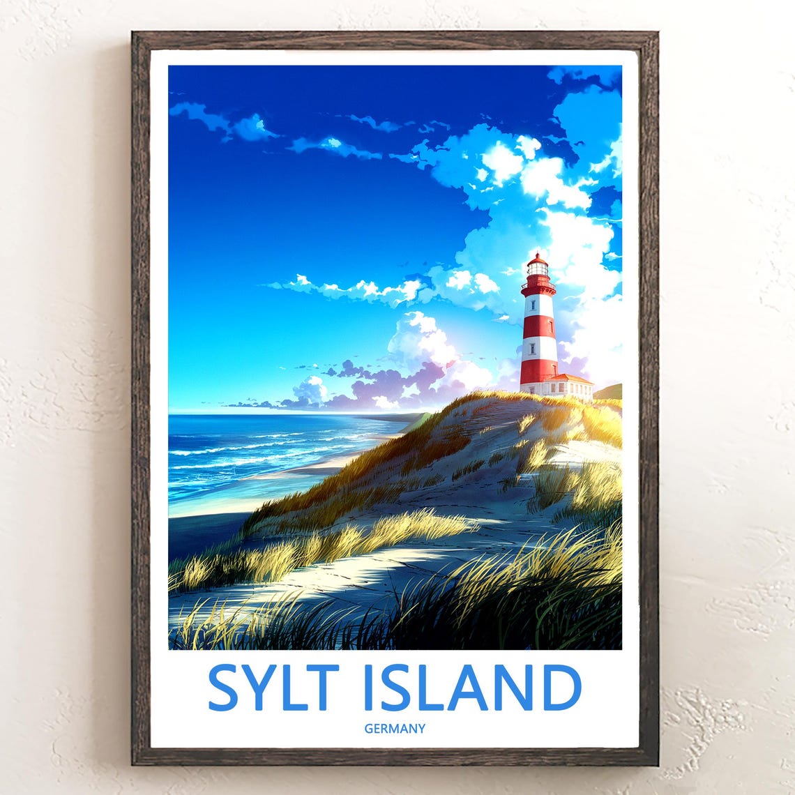 Sylt Island Germany Red and White Lighthouse Illustration Poster