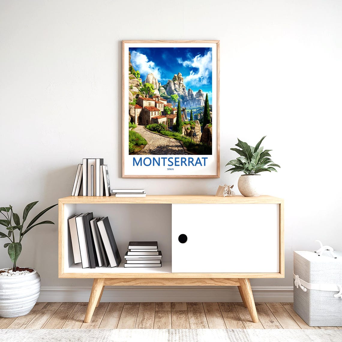 Montserrat Stone Village Path Beneath the Rocky Peaks Poster - Image 2