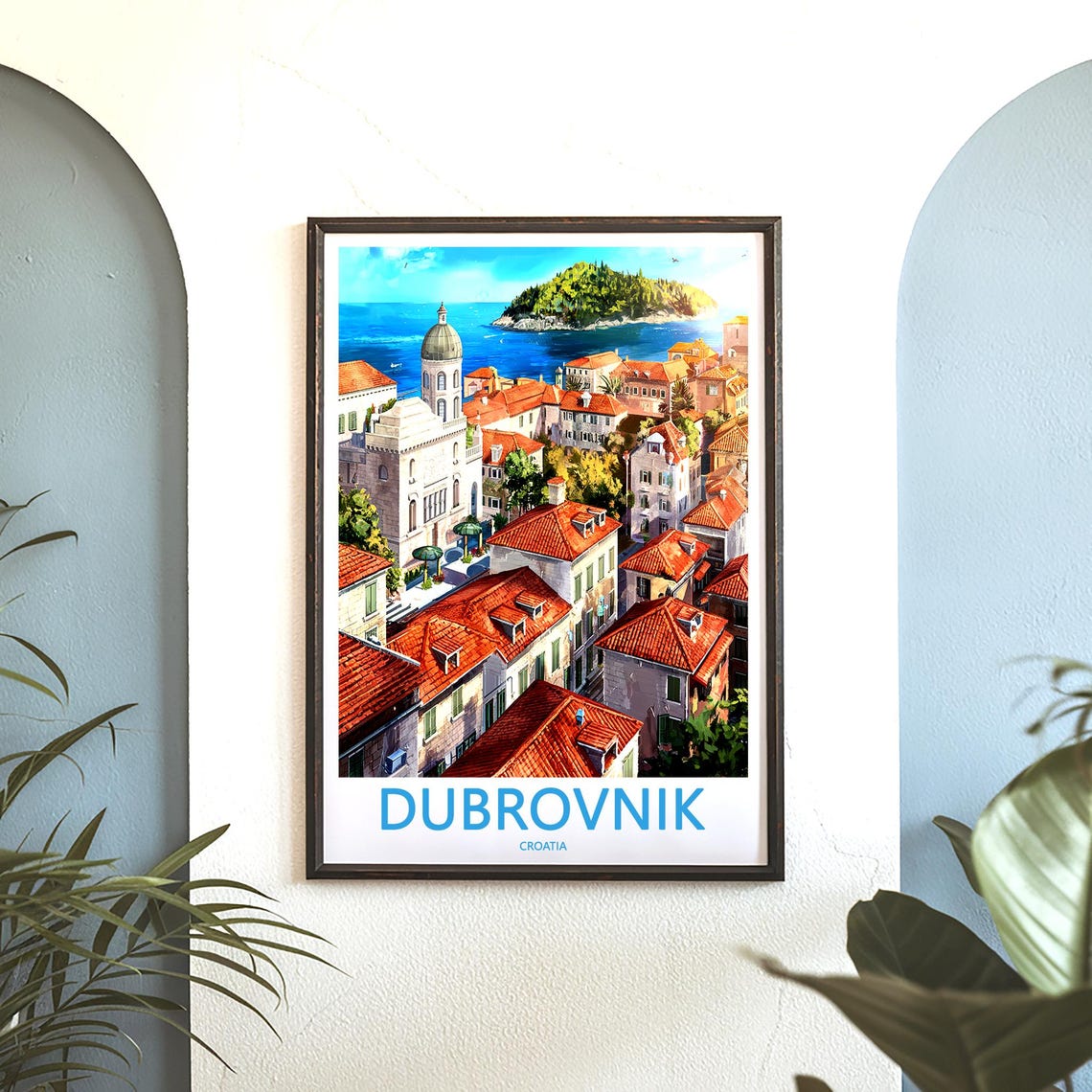 Dubrovnik Croatia Red Rooftops Bell Tower and Island View Anime Poster - Image 3