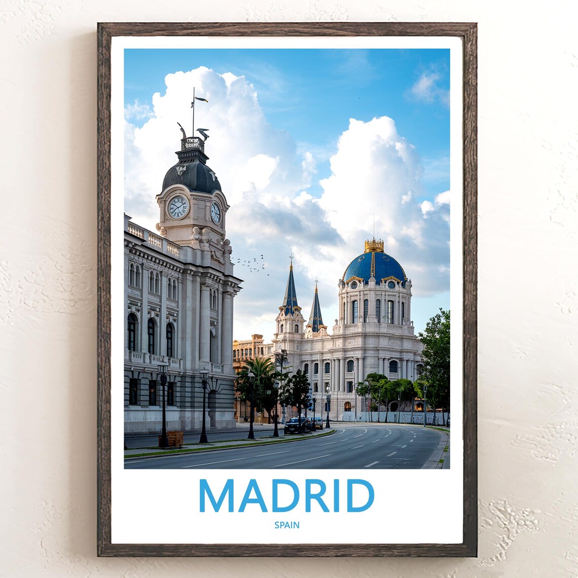 Madrid Clock Tower Blue Dome Landmark Wide Photo Day View Poster