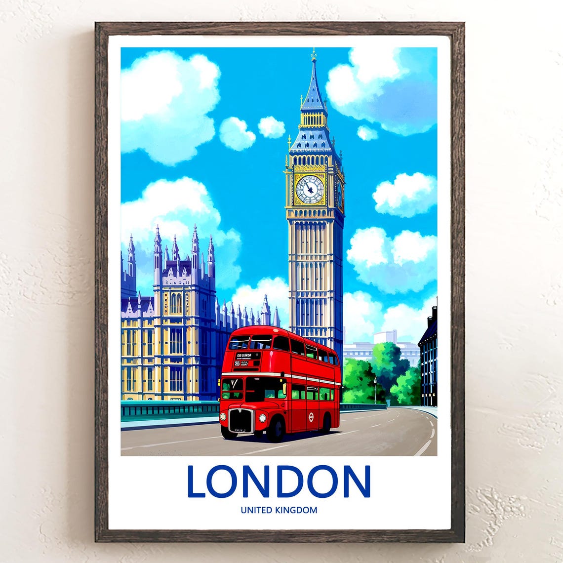 Big Ben Routemaster Bus Crossing the Bridge Bright Sky Poster