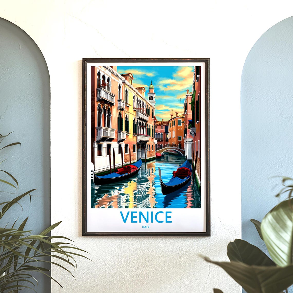 Venice Italy Sunset Canal Twin Gondolas And Bell Tower Poster - Image 3