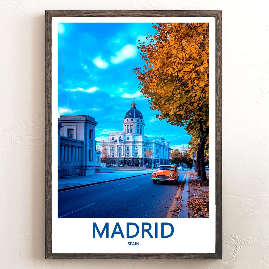 Madrid White Palace Blue Dome Autumn Street Photo View Poster