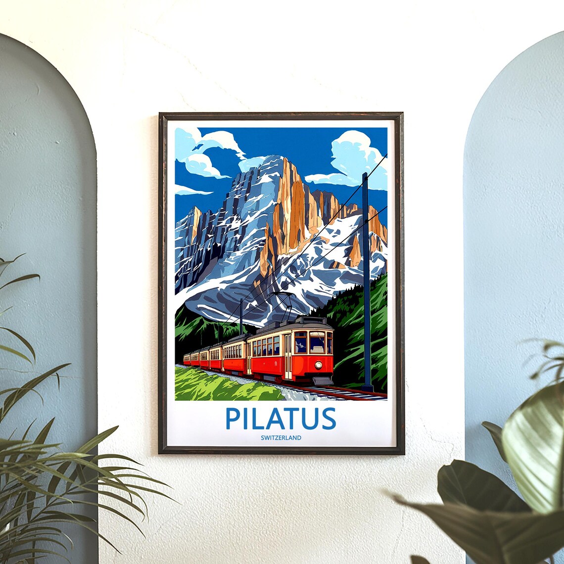 Pilatus Switzerland Red Cogwheel Railway Under Alpine Peak Poster - Image 3