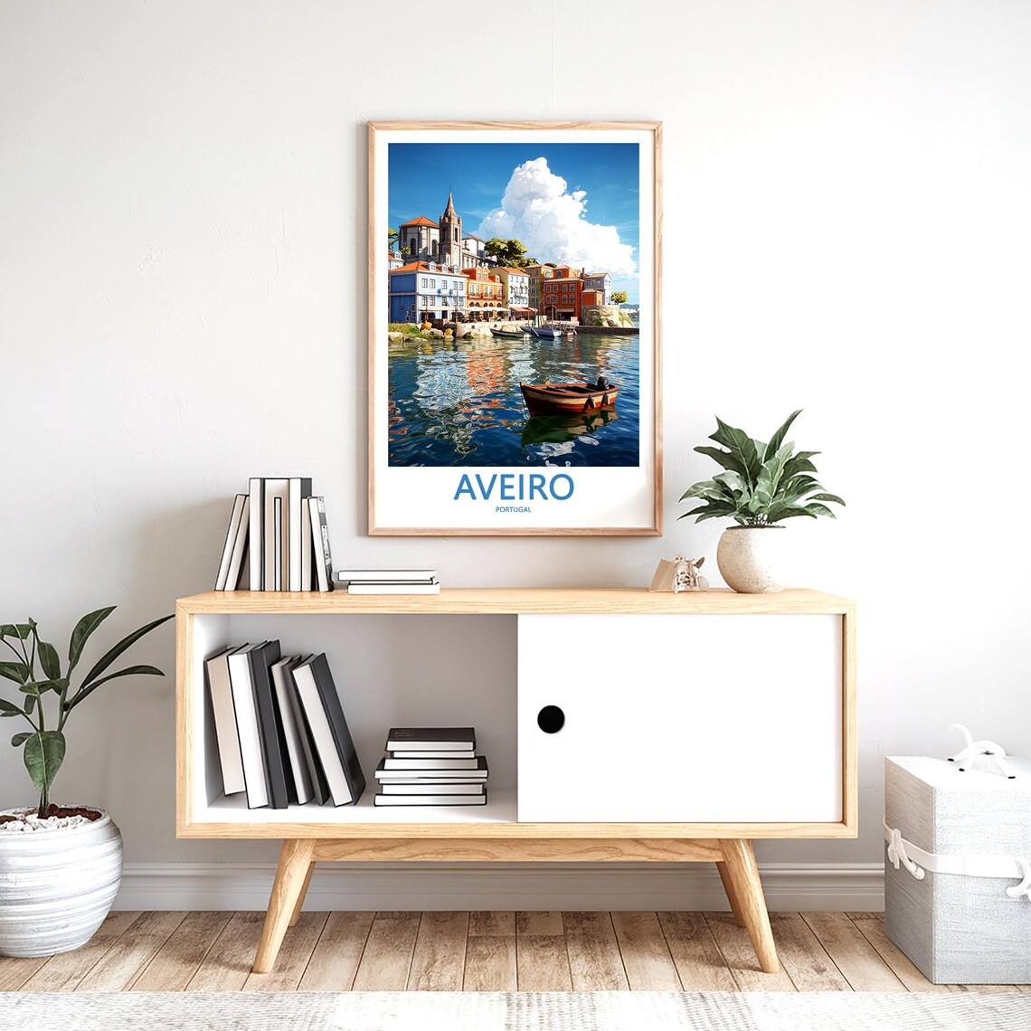 Aveiro Waterfront Church Bell Tower and Red Boat Travel Poster - Image 2