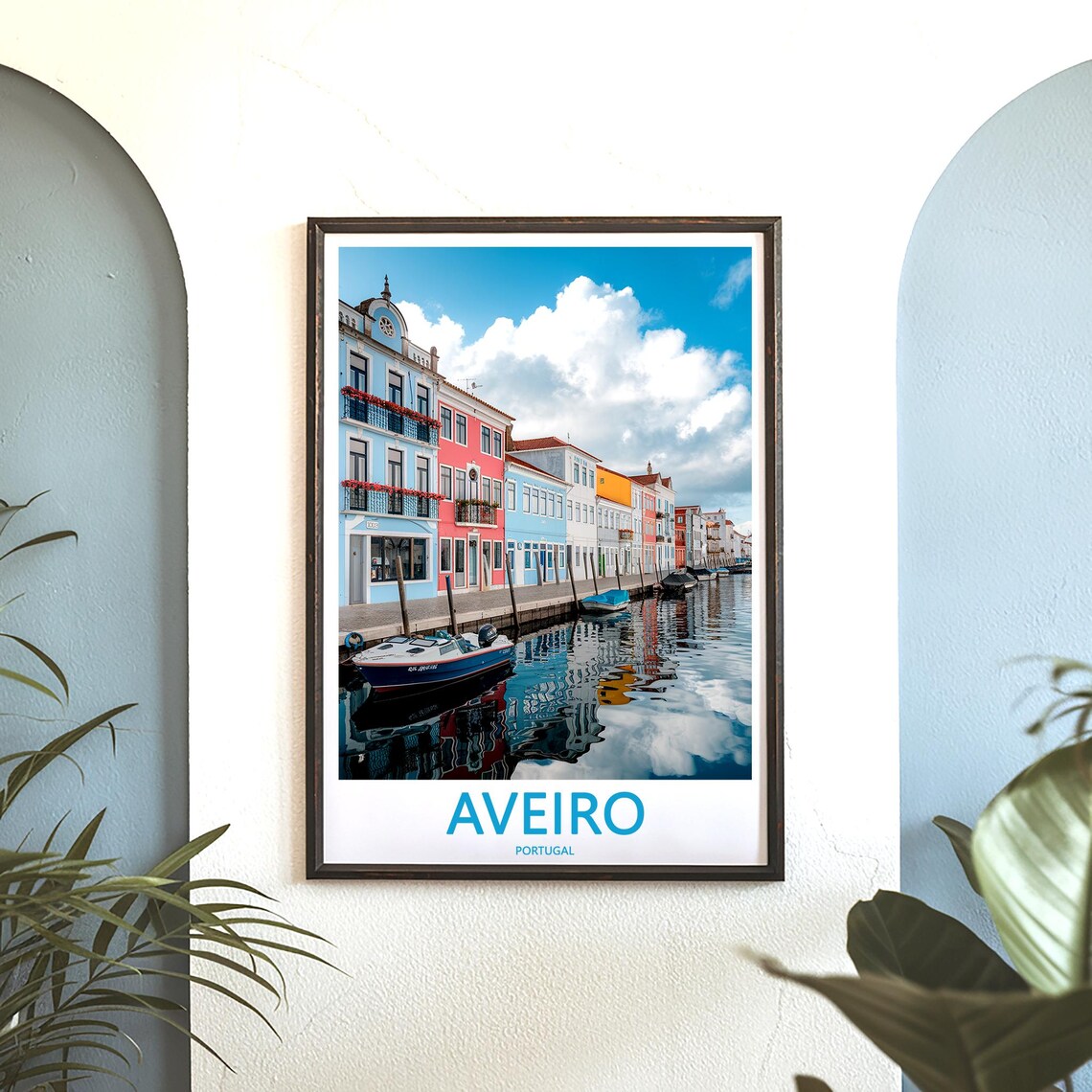 Aveiro Portugal Colorful Canal Houses Moored Boats Travel Poster - Image 3