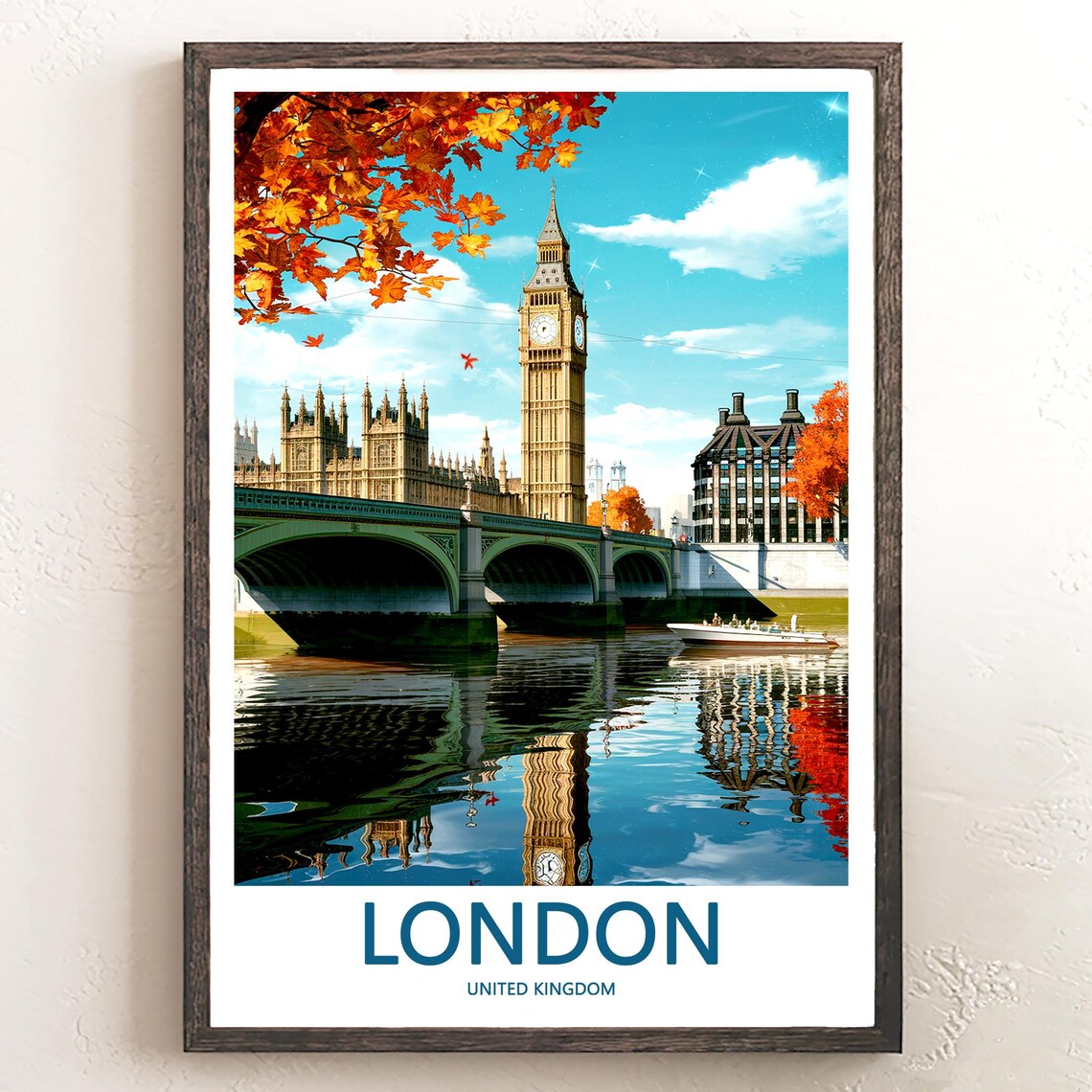 Big Ben Westminster Bridge Autumn Reflection Illustration Poster