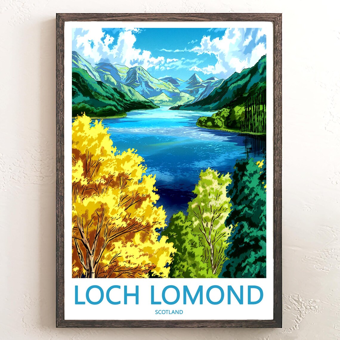 Loch Lomond Scotland Golden Autumn Lake and Mountain Peaks Poster