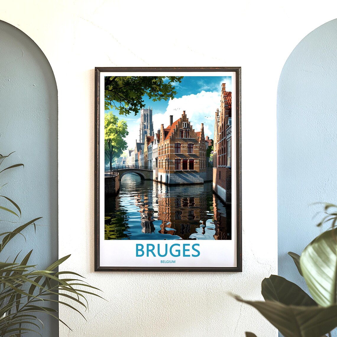 Bruges Morning Canal Reflections and Stone Bridge Travel Poster - Image 3