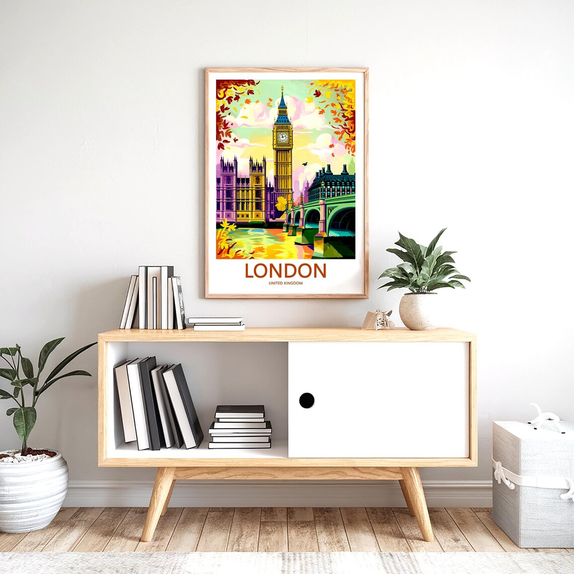 Big Ben and Westminster Bridge Retro Autumn Travel Art Poster - Image 2